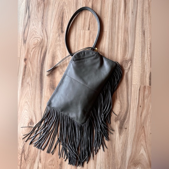 HOBO Gray Leather Stevie Fringe Clutch - Picture 3 of 13